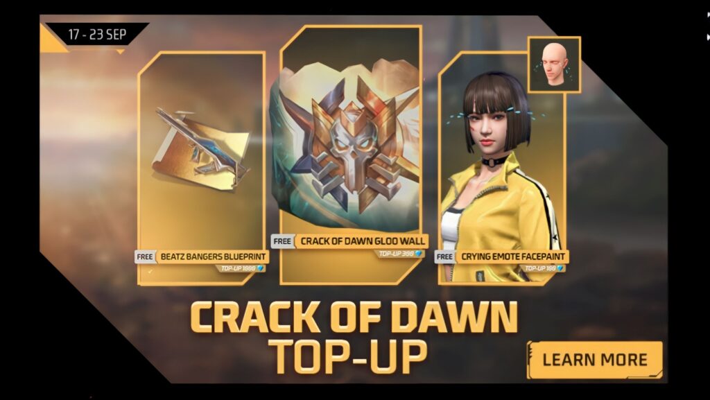 Crack of Dawn Top Up Event Garena Free Fire max