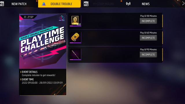 playtime challenge free fire max new event
