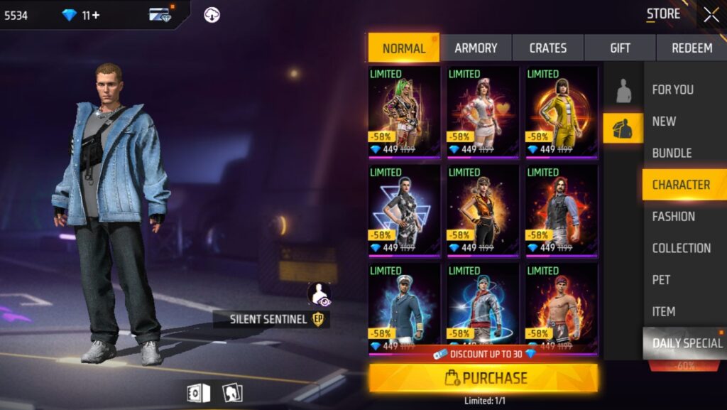 free fire character bundle offer