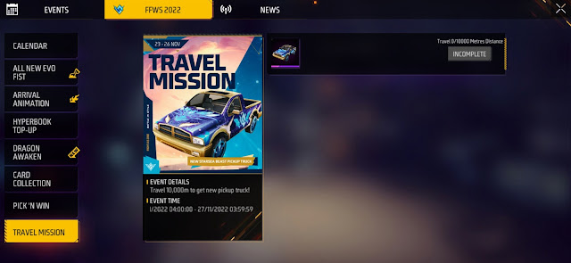 garena free fire max ffws 2022 travel missions