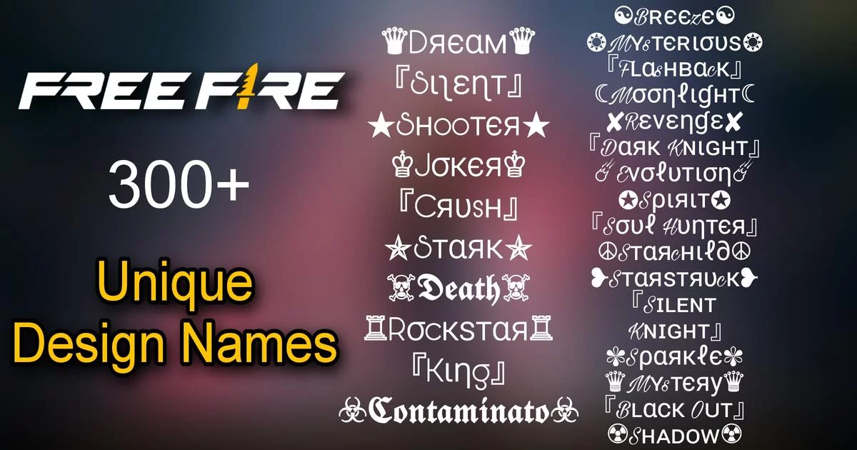 Free Fire design names